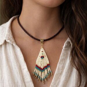 Hand Crafted Boho Fringe Pendant Necklace